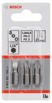 Набор из 3 насадок-бит Extra Hart (смешанный) S 1,0x5,5 PH2 PZ2 25 mm 2607001766